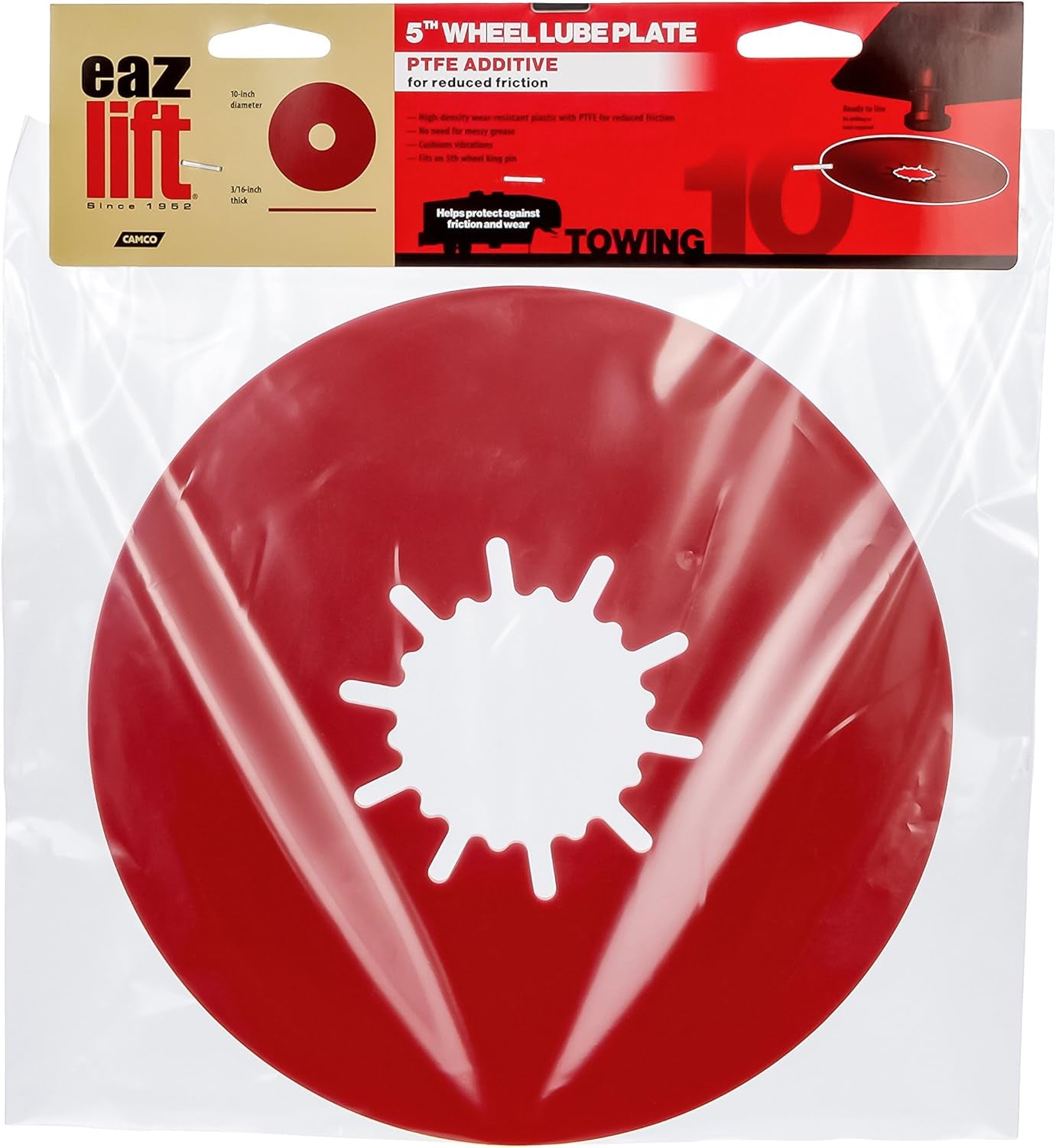 EAZ LIFT  Premium 10” Camper/Rv 5Th Wheel Lube Plate - Features No Tool Installation & Protects 5Th Wheel Trailer against Friction and Wear - Crafted W/Ptfe (44668)