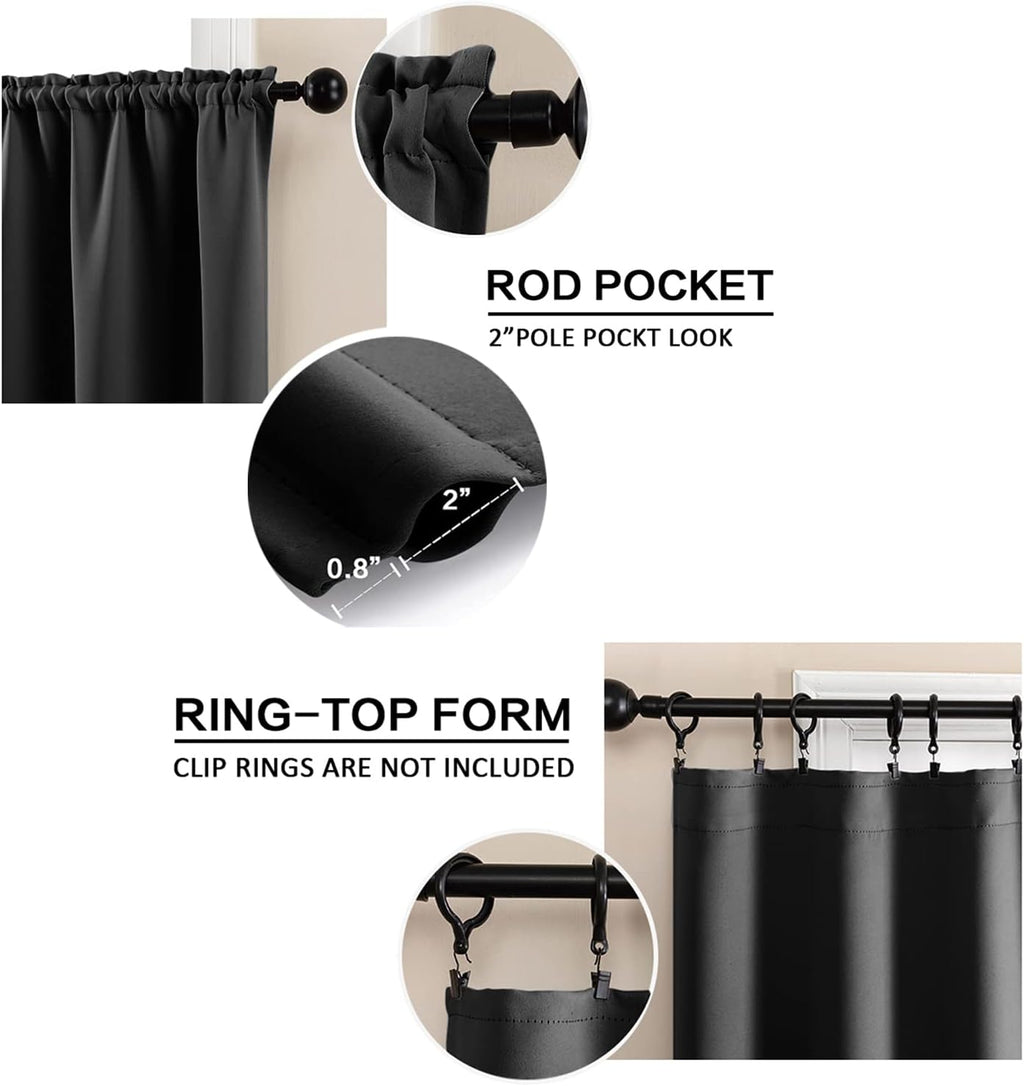 24 Inch Kitchen Small Window Curtains over Sink Waterproof Blackout RV Blinds for Camper Windows Trailer inside Accessories,Black