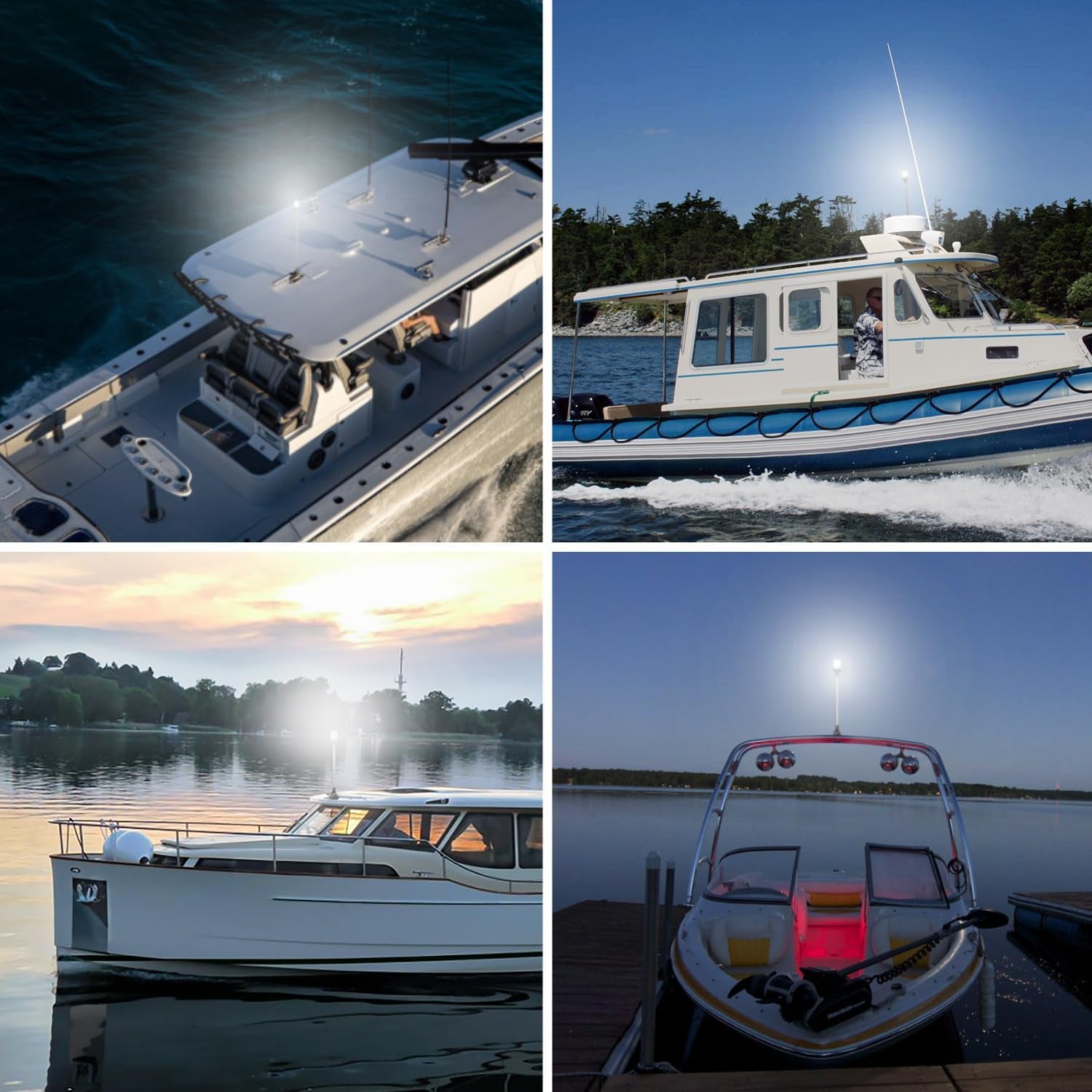 Boat Anchor Light 3-Nautical Mile White LED Fold down Stern Light for Pontoon and Fishing Boat All round 360° White LED 12-24V (9" Foldable)